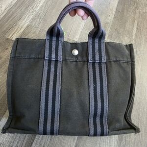 HERMES Vintage Fourre Tout Canvas Mini Tote Bag Clutch Boho Authetic Grey 90s